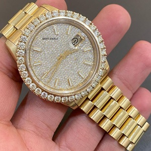 Reloj Banti Jewels WA01 de Lujo, Estilo Antiguo, con Moissanita Dorada, Completamente Cubierto de Diamantes, Estilo Hip Hop, Acero Inoxidable, Cristal, 20mm, ETA Dual - Product Image 3