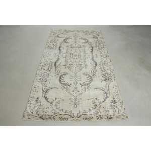 Alfombra Vintage, Alfombra Turca de 3,8x7,1 pies, Alfombra Blanca de Lana del Suroeste - Product Image 1