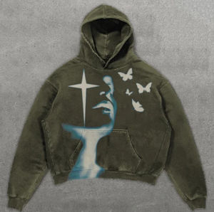 OEM 500 grammes de haute qualité pull à capuche pour hommes 100% coton noir imprimé sweats bouffée imprimé Denim poches surdimensionné - Product Image 4