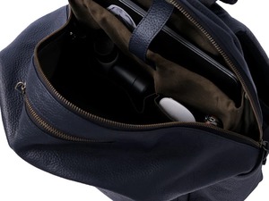 Sac à dos unisexe minimaliste en cuir véritable bleu marine avec fermeture éclair, sac pour ordinateur portable de 15 pouces, professionnel, pour le travail, les voyages, durable - Product Image 4