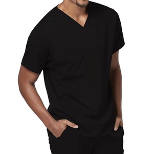 Ropa DE TRABAJO unisex color sólido cuello en V 3 bolsillo Scrub Top personalizado hospitales OEM enfermería manga corta precio al por mayor de XL a 3XL - Product Image 2