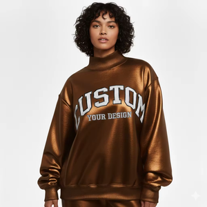Sweat-shirt oversize à col montant imprimé et pailleté pour femme, en molleton douillet de coton, coupe décontractée, idéal pour l'hiver et le quotidien, style streetwear. - Product Image 1