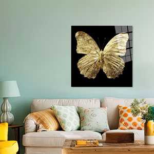 Arte en lienzo de mariposa dorada: elegante decoración de pared impresa, arte en vidrio templado - Product Image 1