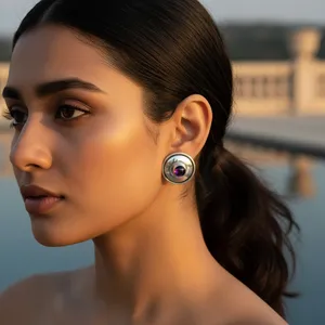 Pendientes de Botón de Plata de Ley 925 de Moda para Mujer con Piedra Preciosa Azul, Chapados en Oro y con Patrón Geométrico para Boda o Compromiso - Product Image 2