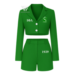 Greek Iota Phi Lambda Sorority Clothing Conjunto formal de 2 piezas para mujer: chaqueta recortada con pantalones cortos formales - Product Image 1