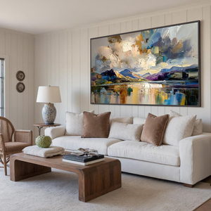 Thick Palette Knife Mountain Lake Reflection Still Life Hand Painted Oil Painting <b>Canvas</b> Hanging Artwork for Hotel Lobby Wall - Product Image 2