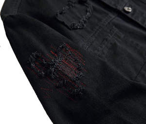 Mens <b>Vintage</b> High Quality Mid Blue Washed 100% Cotton Denim Jacket Button Drawstring Hood Adjustable Waist Snap Fleece - Product Image 4