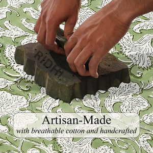 Camino de Mesa de Algodón Hecho a Mano en India, Bordado Floral, Verde Salvia, Impreso a Mano, Decoración del Hogar para Sala de Estar, Cocina y Comedor - Product Image 4