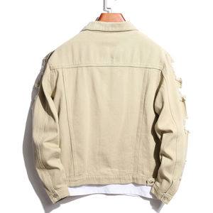 New <b>Men</b> Streetwear Ripped <b>Slim</b> <b>Fit</b> Jeans <b>Jacket</b> Hip Hop Male Holes Cotton Solid Color Casual Denim <b>Jacket</b> - Product Image 2