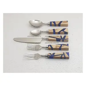 Newly Designed Stainless Steel Flatware Cutlery Set Resin And Wood Handle Modern Design Party Kitchenware Decorative Cutlery Set