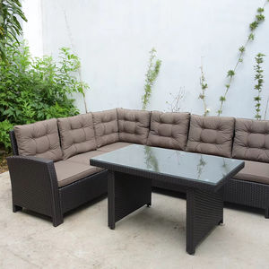Conjunto de Sofá de Jardín Moderno Salerno SF00006, de una Plaza, para Exteriores, de Ratán, Acero, Vidrio Templado y Cojín de Poliéster, Muebles de Jardín para Villa - Product Image 1
