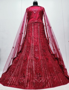 Lehenga choli ตาข่ายเก๋ทันสมัย3เมตรเลื่อมหนักทำงานพื้นยาวฤดูร้อนฤดูหนาวแฟชั่นปาร์ตี้ชาติพันธุ์เดี่ยวสามารถ - Product Image 6