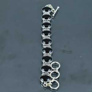 Bracelet en onyx noir fait à la main, plaqué or 18 carats, argent sterling, réglable, bijoux de luxe certifiés GIA, cadeau élégant - Product Image 3