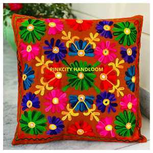 Handmade Wool Thread Embroidery Work <b>Cushion</b> Cover Suzani <b>Cushion</b> Covers Gujrati Pillow Case for Sofa and Room Decor - Product Image 1
