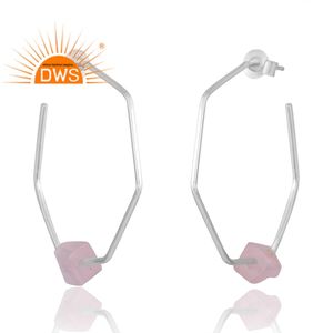 Meilleure vente argent Sterling naturel Rose Quartz pierre précieuse boucle d'oreille bijoux personnalisés pour les femmes cadeau pour elle - Product Image 3
