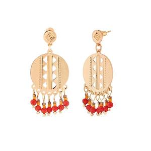 Urthn Fashion Chandelier Earrings <b>Red</b> <b>Beads</b> with Gold Plating Dangler Style - Product Image 1