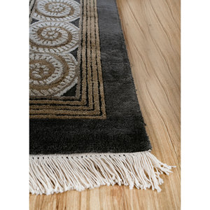 Alfombras de Seda Tejidas a Mano con Gemas, Diseño Geométrico Gris y Negro para el Hogar o Pasillo de Adolescentes - AIPS-1001 - Product Image 4