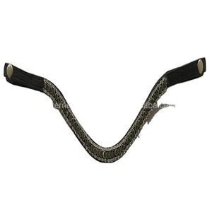 Bande de front de cheval en cuir de forme de vague profonde personnalisée avec chaîne de pierres de cristaux clairs à 3 rangées et boucles à pression réglables - Product Image 1