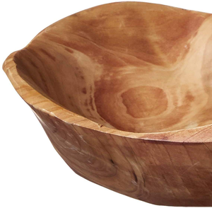 Bol à mélanger en bois massif poli Art Déco, léger, sculpté, fait à la main, plat de rangement rustique, bol à fruits de comptoir par MULTI CRAFT - Product Image 4