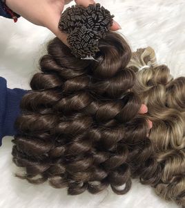 ขายส่งต่อผมมนุษย์บริสุทธิ์ปลายแบนต่อผมเคราติน | ต่อผมหยิกลึกปลายแบนเคราติน - Product Image 2