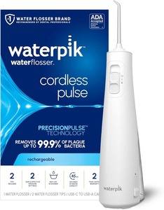 Waterpik Cordless Pulse Rechargeable Portable <b>Water</b> <b>Flosser</b> for Teeth, Gums, Braces Care and Travel with 2 Flossing WF-20 White - Product Image 5
