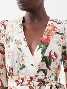Women's Floral Print <b>Chiffon</b> <b>Wrap</b> <b>Dress</b> V-Neck Full Sleeve A-Line Mini Casual Summer with Ruffles Natural Waist ODM - Product Image 3