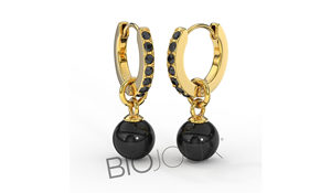 Boucles d'oreilles clous en acier inoxydable plaqué or vintage tendance Brooklyn Golden 12 mm perle noire 6 mm GP hypoallergéniques - Product Image 2