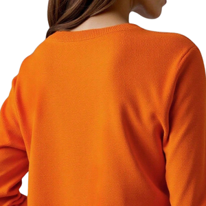<b>Women's</b> Plus Size <b>Orange</b> Button Front Viscose <b>Cardigan</b> Long Sleeve Knit Sweater Crew Neck for Casual Winter Wear - Product Image 4