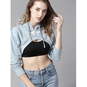 Drawstring Pullover Cropped <b>Top</b> Hoodie <b>Women's</b> Sweatshirt Custom Plain <b>White</b> Gym Hooded <b>Crop</b> <b>Top</b> & Bra <b>Women</b> Sweatshirts & Pants - Product Image 6