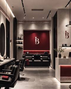 Silla de Salón Moderna de Madera Roja Ajustable con Espejo Arqueado para Barberías y Salones de Belleza - Product Image 3
