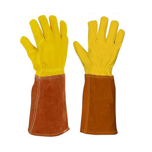 Guantes de soldadura Tig de cuero de vaca de grano y cuero dividido de calidad superior Guantes de construcción resistentes al calor de protección personal - Product Image 1