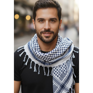 Navy Blue and White Cotton Soft Woven Keffiyeh Head <b>Scarf</b> 90 X 90 cm <b>Square</b> Ethnic <b>Scarf</b> with Digital Print Accessory Shawl - Product Image 1
