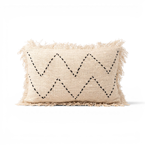 Housse de coussin carrée en lin et coton bohème avec fermeture éclair dissimulée, motif géométrique à feuilles pour salon - Product Image 2
