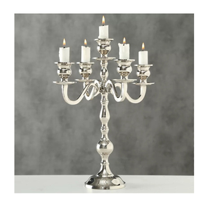 New Customized size 5-Arm <b>Candelabra</b> Shiny Silver Aluminum New Design Metal Tabletop Candle Stand centerpiece for wedding decor - Product Image 6