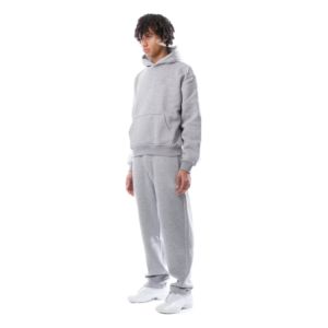 Ropa de calle de algodón pesado, sudaderas con capucha cortas sueltas sólidas, conjunto de pantalones de chándal holgados de pierna recta, chándal de gran tamaño, chándal personalizado - Product Image 1