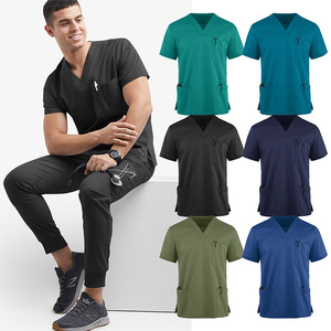 Ensemble de gommage unisexe pour hôpital avec tissu peigné Infirmière médicale Travail hospitalier Ensemble de gommage à la figue avec manches courtes Ensemble de gommage pour femmes Top - Product Image 2