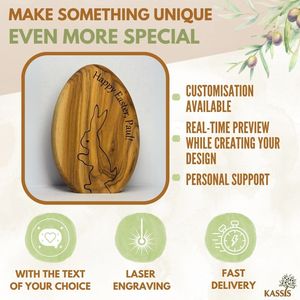 Personalized Olive Wood Easter Bunny in Egg Decoration Custom Engraved Easter Gift Handmade in Bethlehem - Product Image 2