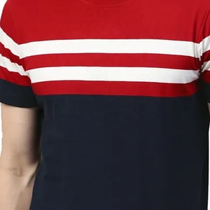 Camiseta personalizada para hombres, camisa suave de cuello redondo bloqueado, Color azul marino y rojo, venta al por mayor, 2023 - Product Image 6