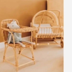 Vente en gros de chaise haute en rotin en osier jouet chaise d'alimentation jouet en rotin écologique enfants bambins semblant de jouer pour les enfants chambre d'enfant - Product Image 4