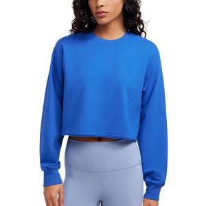 Jersey de peso pesado personalizado, sudadera cálida de algodón polar para mujer, sudadera en blanco recortada bordada de cuello redondo de gran tamaño para mujer - Product Image 1