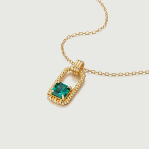 Classic Princess Cut Green Lab Grown Diamond 16k Yellow Gold Plated Pendant Cuban Link <b>Chain</b> Necklace Hip Hop <b>Iced</b> Gift Women - Product Image 1