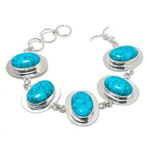 Pulsera de piedras preciosas turquesa azul sólida plata de ley 925 hecha a mano estilo bohemio pieza llamativa regalo para mujer - Product Image 4