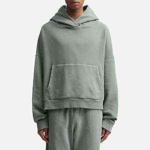 Sudaderas con capucha personalizadas para hombre 100% algodón oversize drop shoulder streetwear heavyweight pullover blank vintage Wash crop HOODIE para hombre - Product Image 5