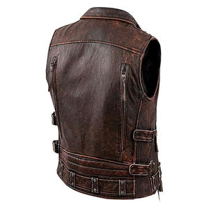 2025 nouveau Style hommes Vintage peau de vache marron Biker gilet de haute qualité sur mesure sans manches moto en cuir vêtements d'extérieur hiver - Product Image 4