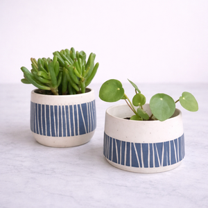 Juego de Macetas de Cerámica Contemporáneas con Diseño de Rayas Azules, Duraderas, para Plantas Suculentas de Interior, Decoración Moderna para el Hogar - Product Image 1