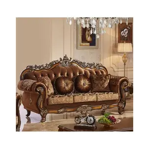티크 나무 3 인용 소파 아름다운 손 조각 덮개를 씌운 의자 안락 의자 팔걸이 소파 홈 가구