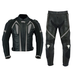 Men's CE Armored Protected Breathable Windproof 2-Piece Biker Track Gear Black Grey Leather Motorbike Racing Suit Custom Printed - Product Image 1