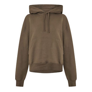 Sudadera con Capucha Corta para Mujer, de Algodón y Poliéster, con Logotipo Frontal, Color Marrón, Talla Grande, Estilo Pullover, para Invierno, con Bolsillo Tipo Canguro, de Felpa - Product Image 1