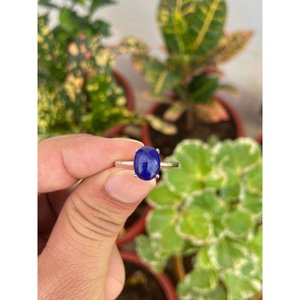 Bague en argent 925 avec lapis-lazuli naturel, plaqué or rose/rhodium/18 carats, en titane, incrustation, cadeau privé sous licence - Product Image 1