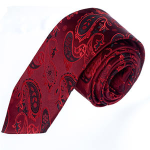 เนคไททำมือลาย Paisley สีดำเบอร์กันดีและพิเศษจากไก่งวง - Product Image 1